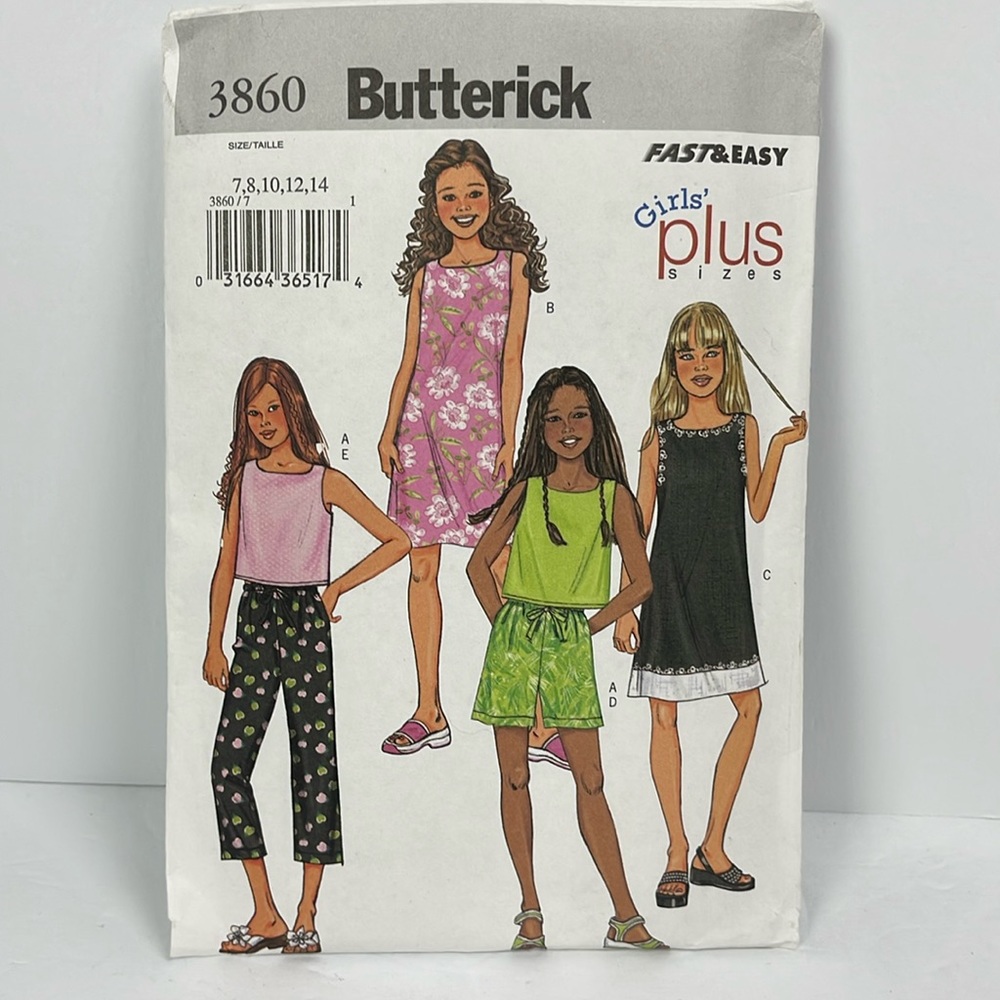 Vtg 2003 Butterick Pattern 3860 Girls Dress Pant Shorts Top Sew UNCUT Sizes 7-14